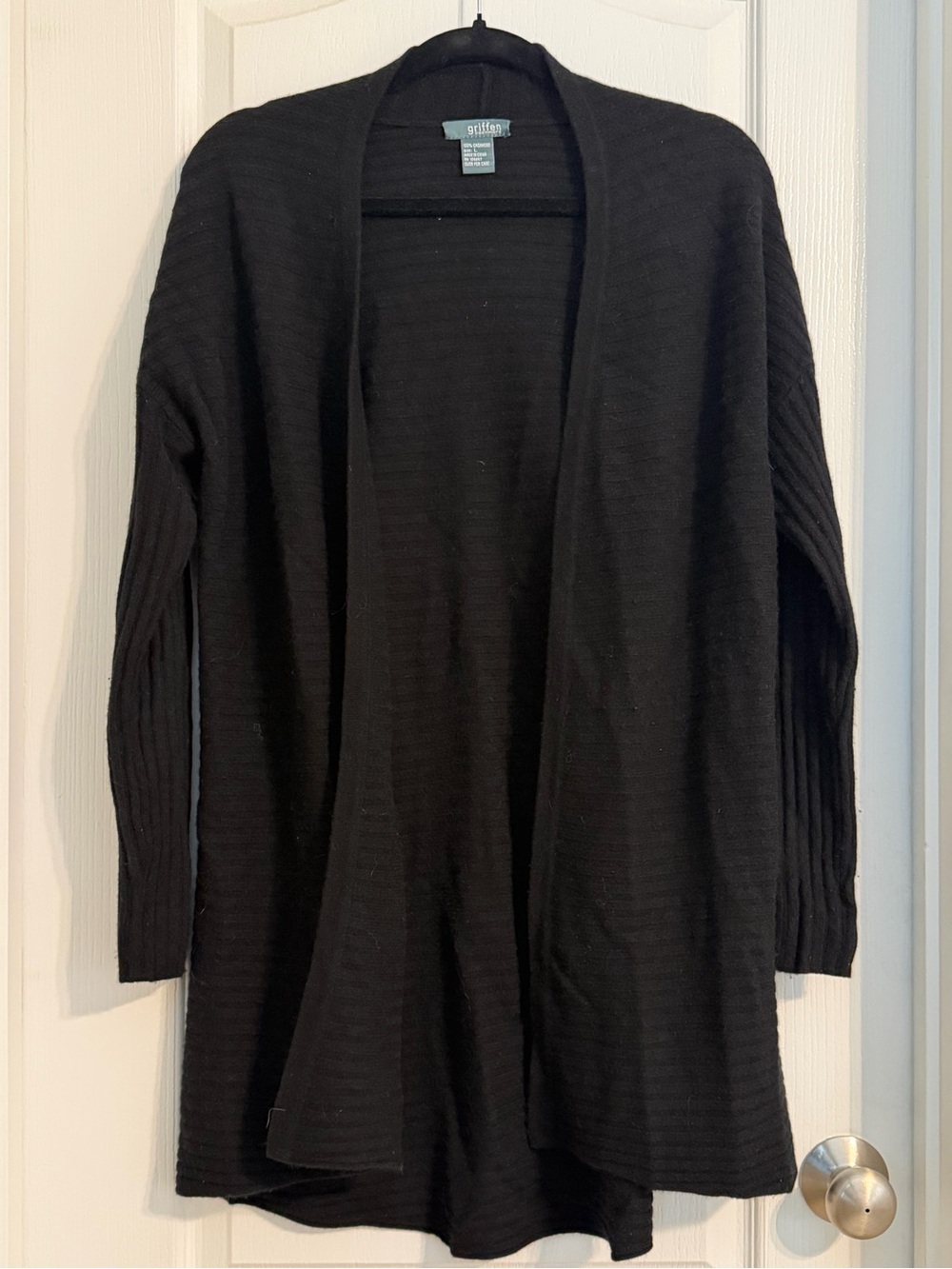 Griffen Cozy Cashmere Open-Front Black Women's Cardigan Sz L